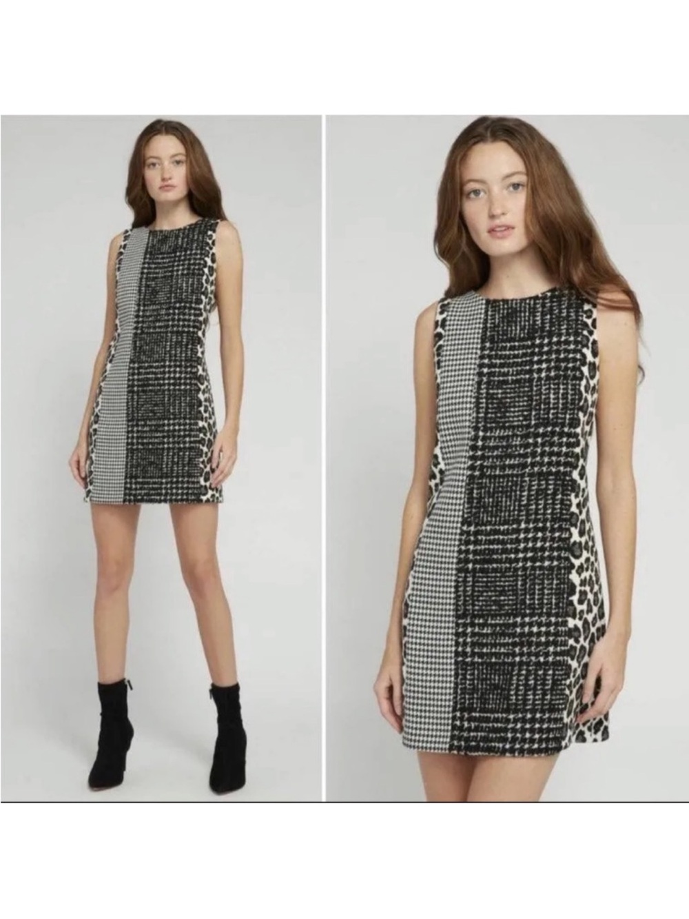 Alice + Olivia Black & White Patterned Shift Mini Dress